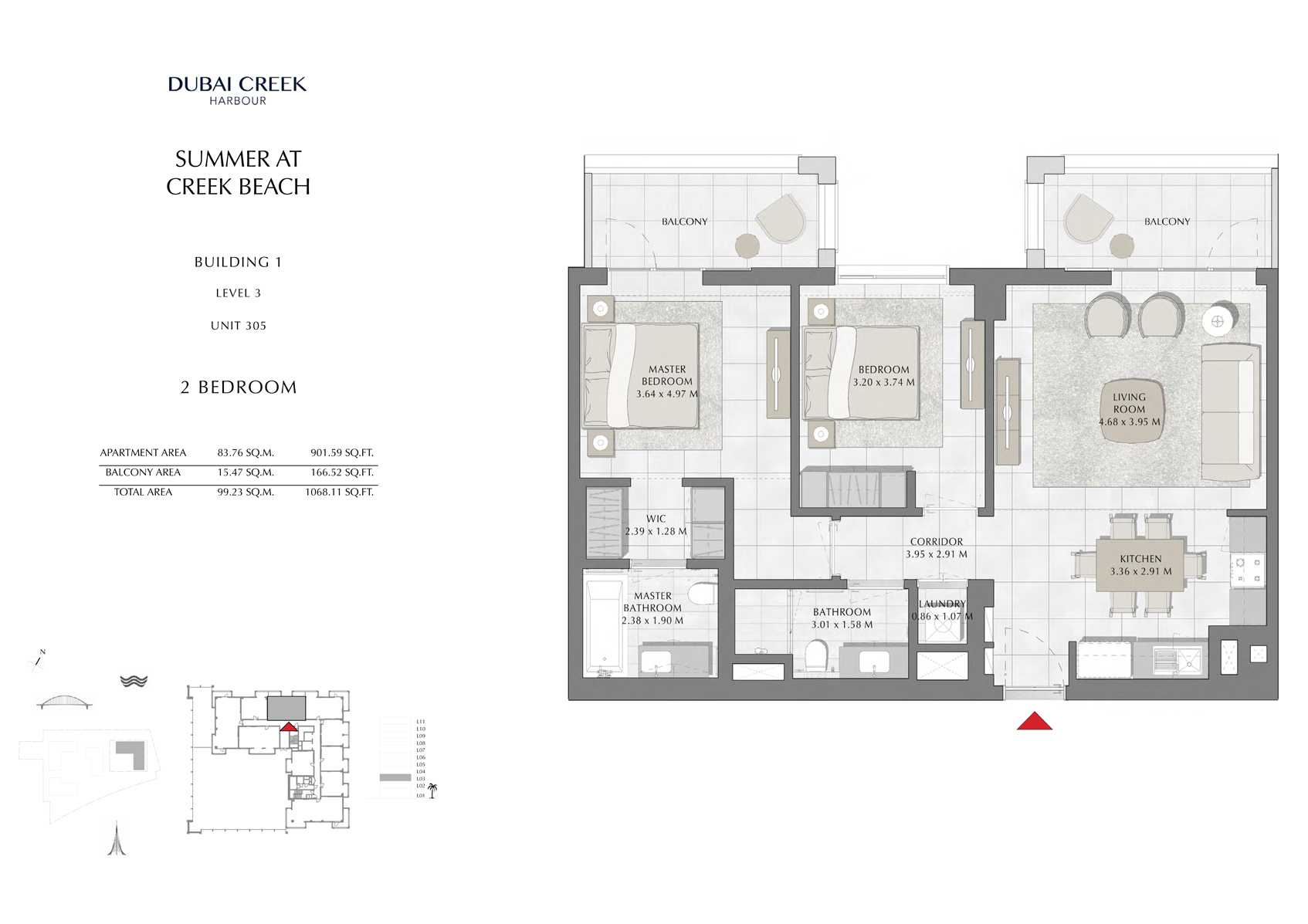 2 Br Building 1 Level 3 Unit 305, Size 1068 Sq Ft